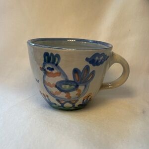 MA Hadley Pottery Chicken Coffee Tea Cup Mug Hand-painted Blue and White The End